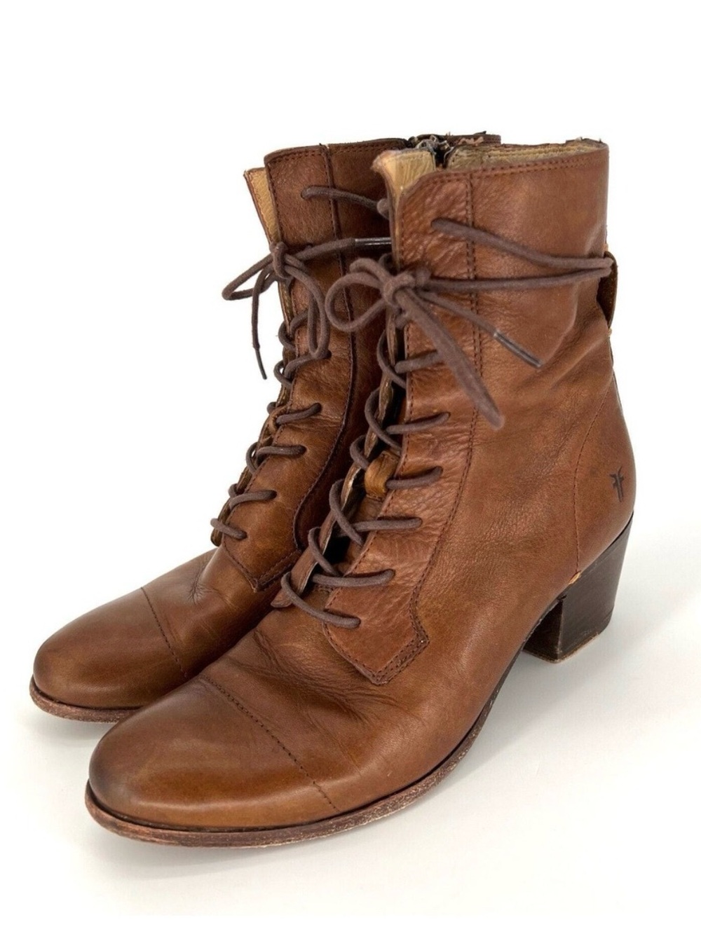 Frye Courtney Brown Leather Lace-Up Ankle Boots